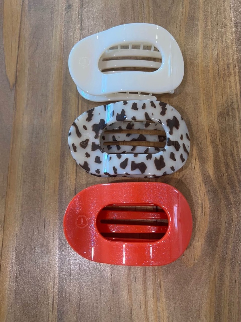 Teleties Brand Oval Hair Clip Set - White, Leopard, Red